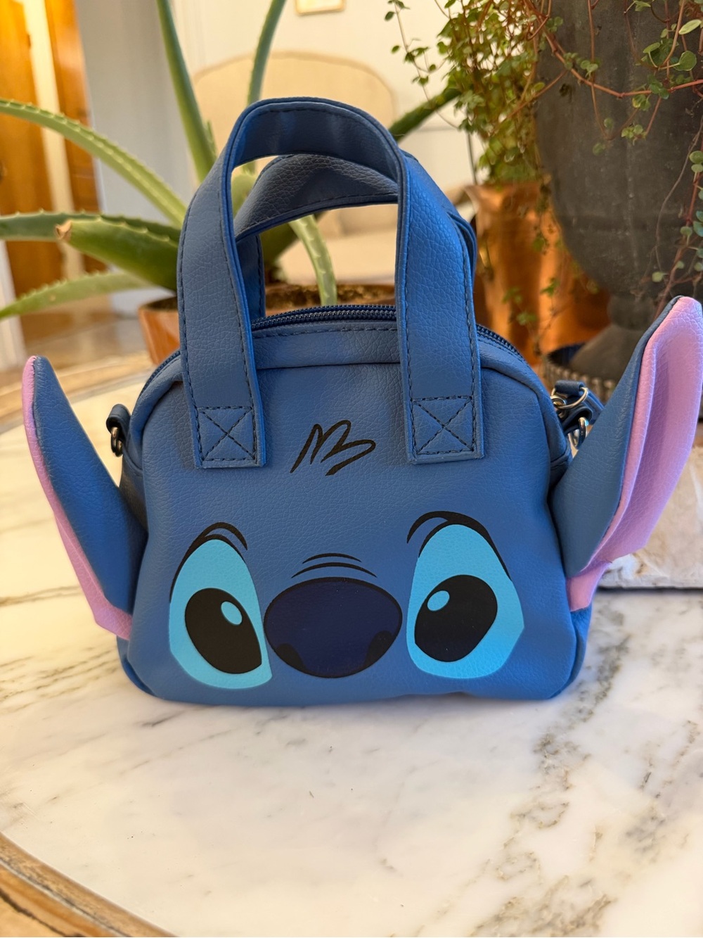 Disney Blue Stitch Face Mini Bag with Pink Ear Accents